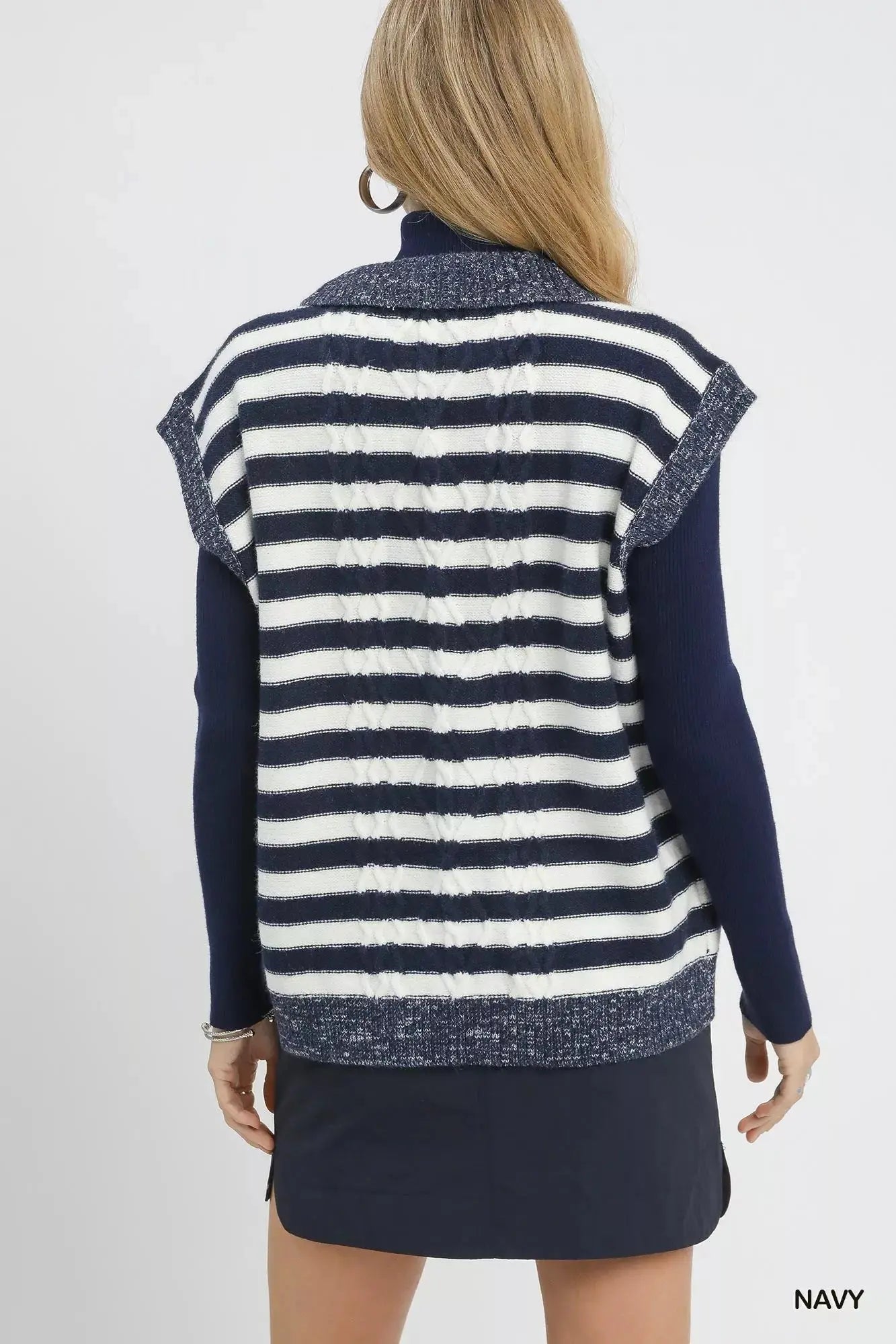 Umgee Cable Knit Collared Striped Vest  Style Ratio