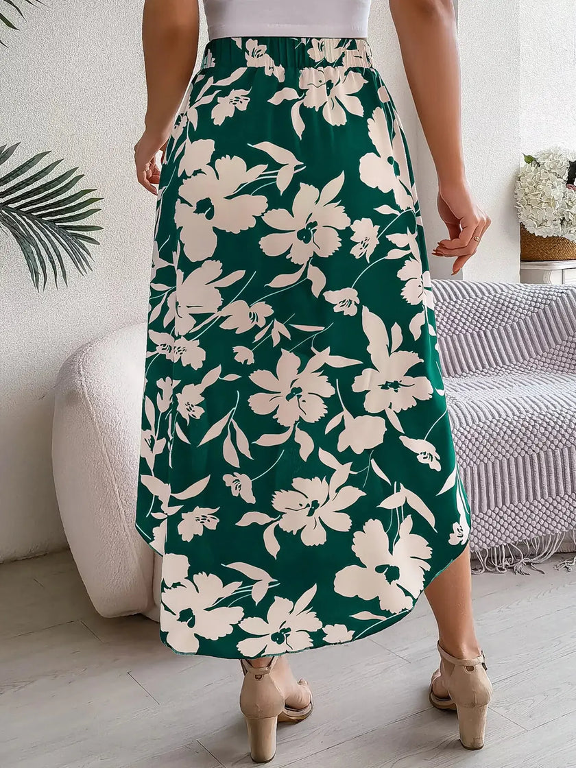 Floral Print Ruffle Hem Asymmetrical Skirt  Style Ratio