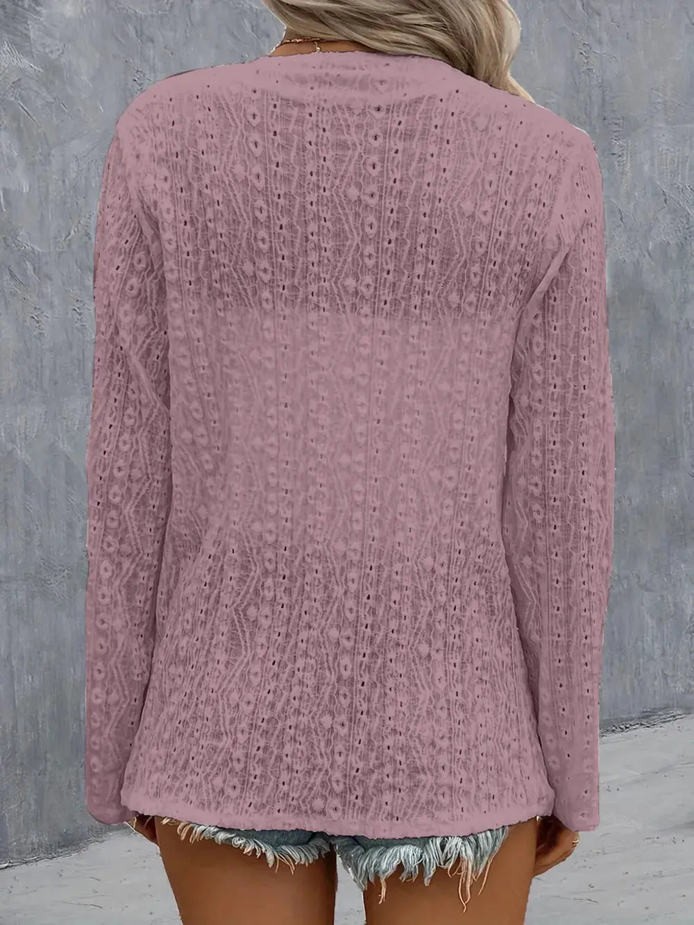 Eyelet Roll-Tab Sleeve Cardigan  Style Ratio