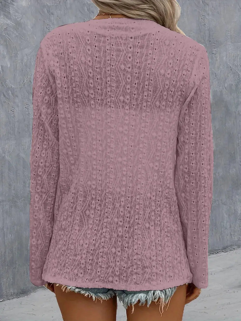 Eyelet Roll-Tab Sleeve Cardigan  Style Ratio