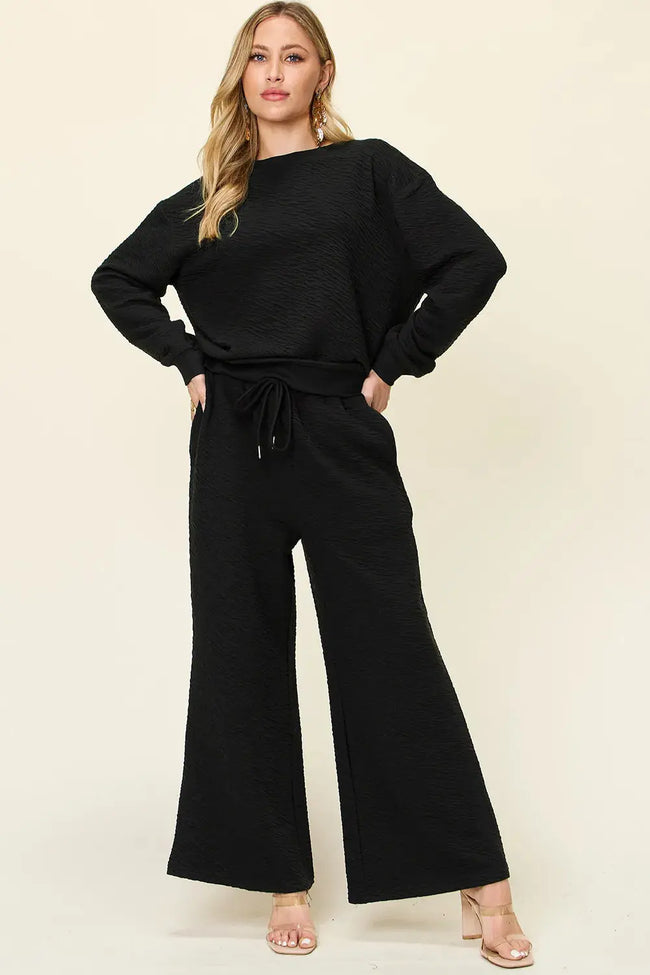 Double Take Full Size Long Sleeve Top and Pants Loungewear  Style Ratio