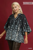 Umgee Full Size Floral Vine Print Blouse with Balloon Sleeves  Style Ratio