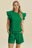 Double Take Full Size Texture Round Neck Ruffle Sleeve Top and Shorts Set  Style Ratio