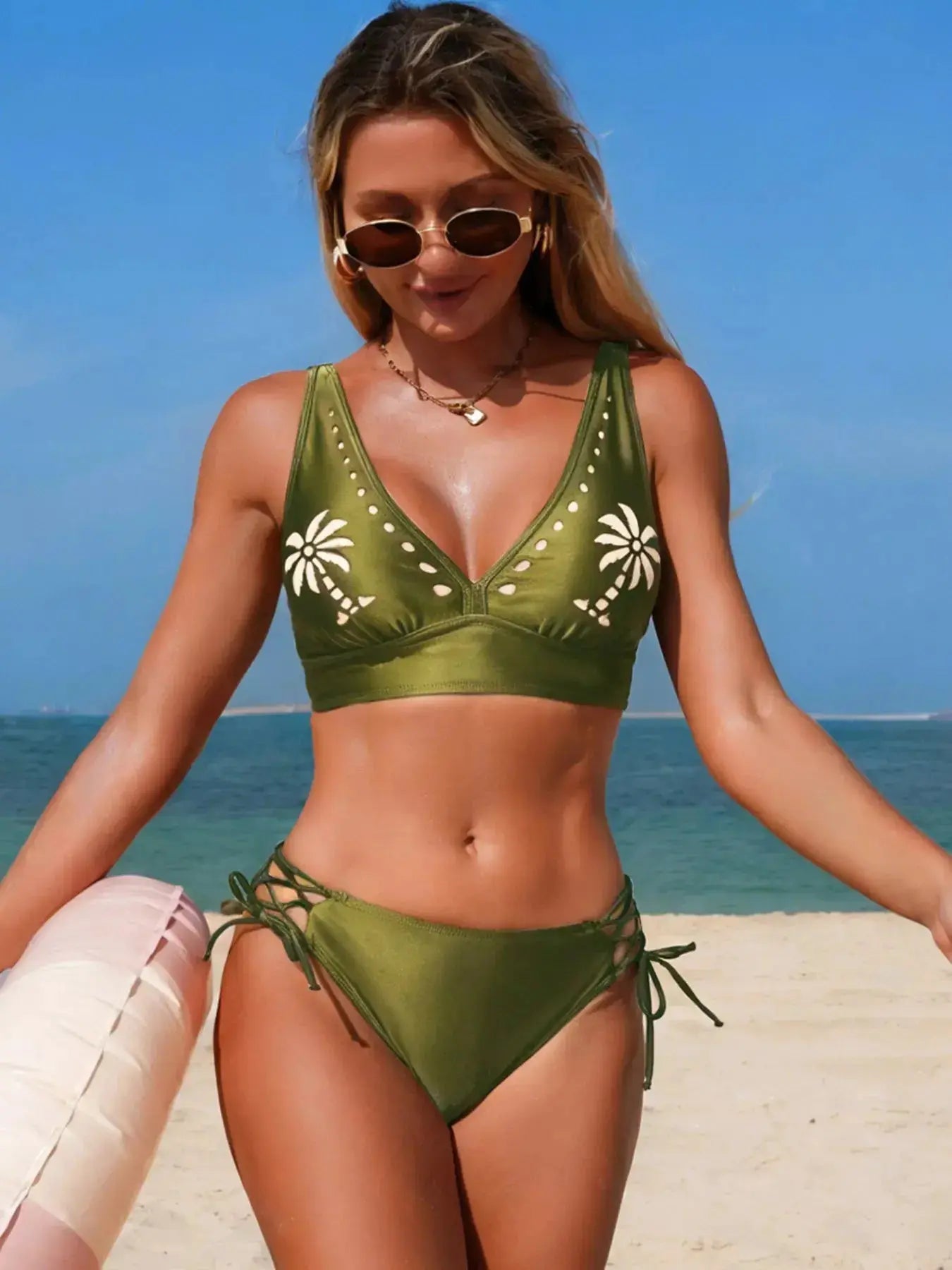 Palm Tree Cutout Lace-Up Bikini  Style Ratio