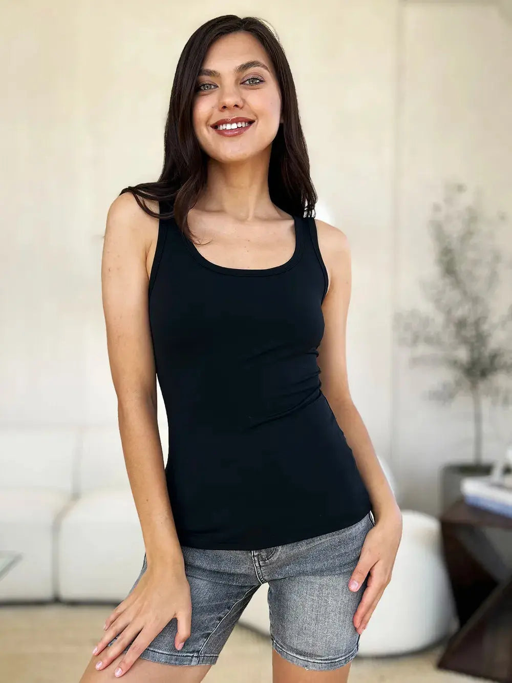 Basic Bae Full Size Square Neck Wide Strap Tank  Style Ratio