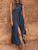 Button Front Sleeveless Denim Dress  Style Ratio