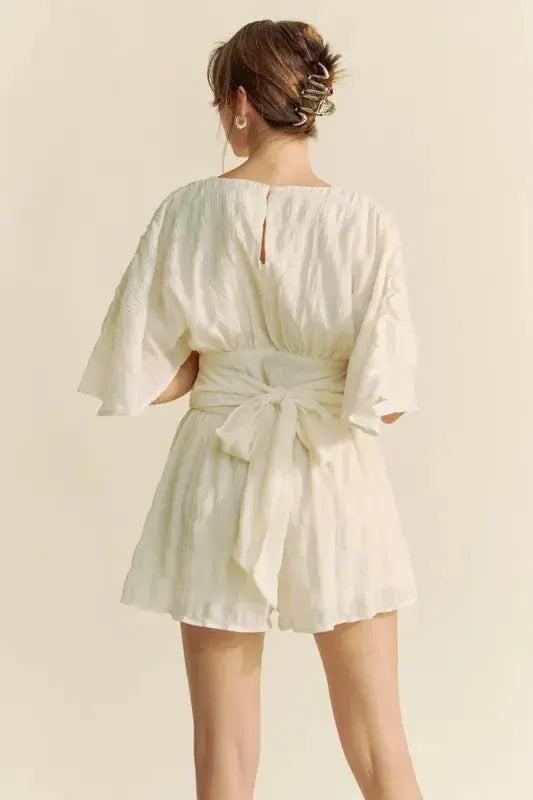 Davi & Dani Batwing Sleeve Waist Belt Romper  Style Ratio