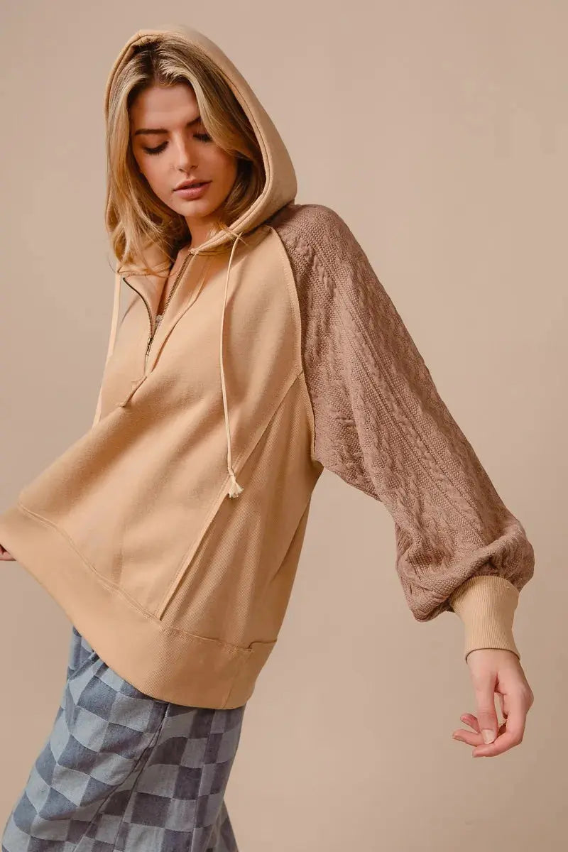 BiBi Half Zip French Terry Hoodie with Kint Sleeves  Style Ratio