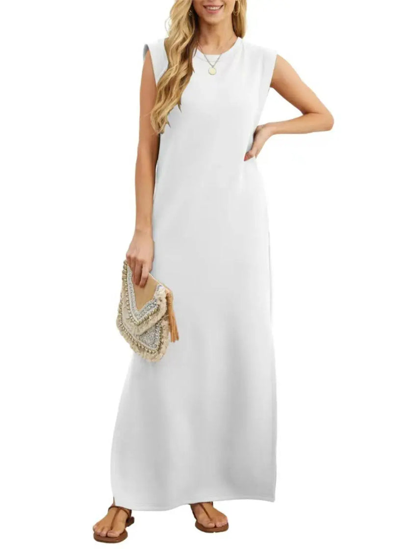 Full Size Slit Round Neck Sleeveless Maxi Tank Dress  Style Ratio