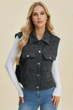 Double Take Full Size Pocketed Texture Snap Down Vest Coat  Style Ratio