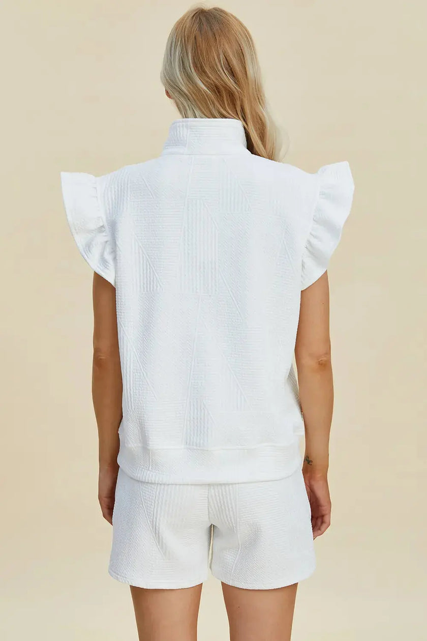 Double Take Full Size Texture Flounce Sleeve Top and Shorts Set  Style Ratio