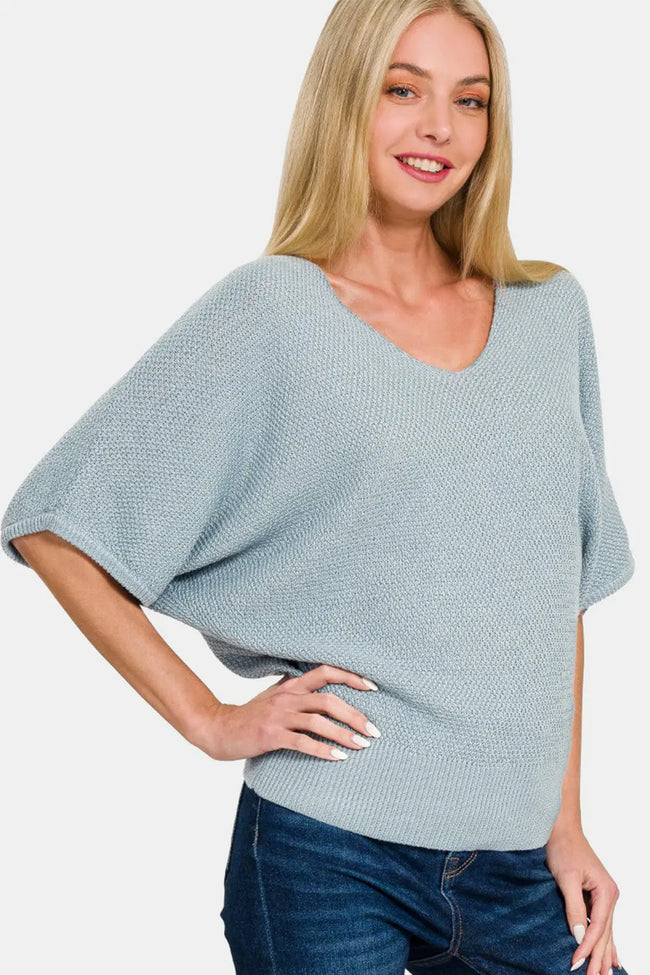Zenana Short Sleeve Dolman Sweater Trendsi