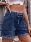 Denim Drawstring Raw Hem Denim Shorts  Style Ratio