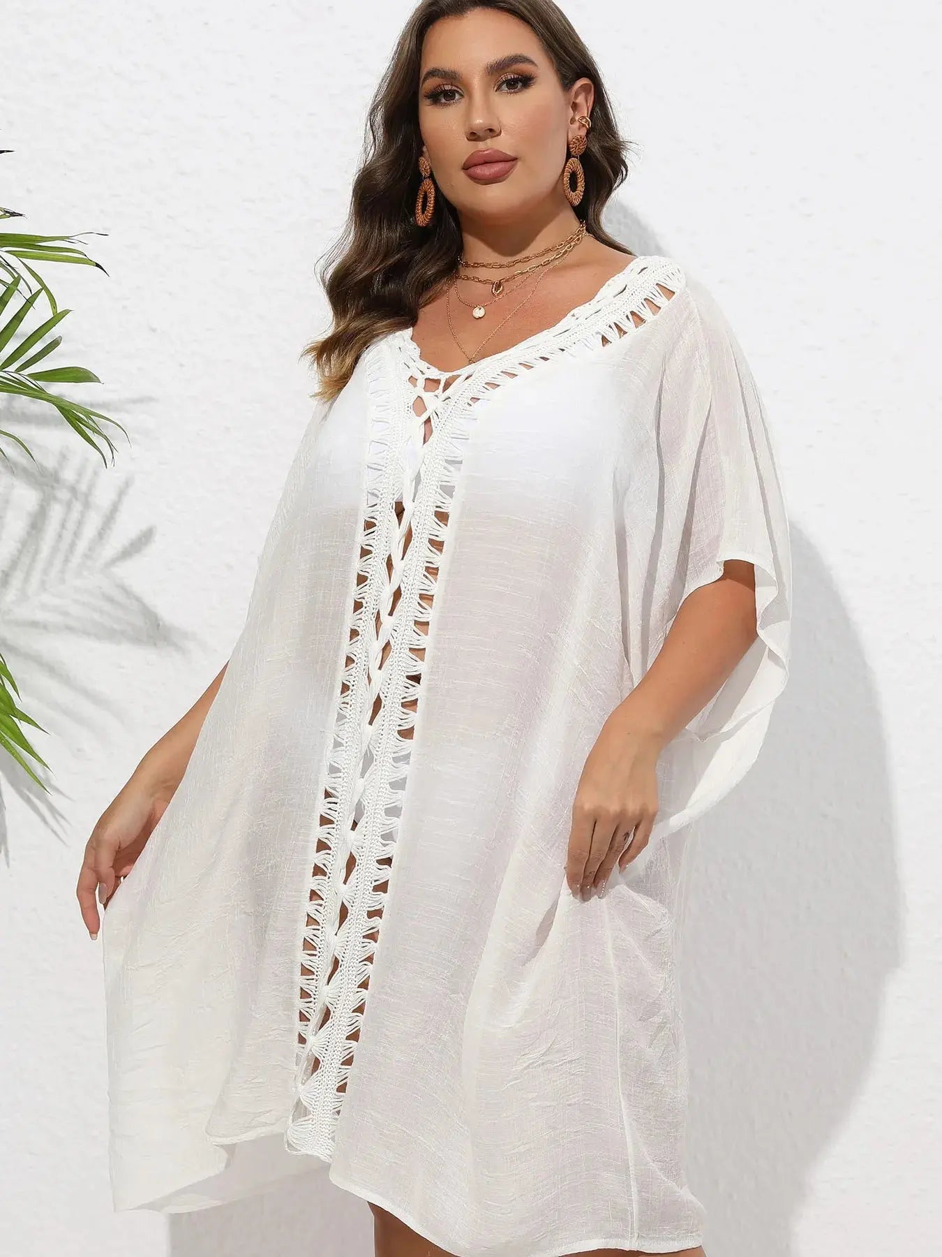 Crochet Trim V-Neck Beach Cover Up  Style Ratio