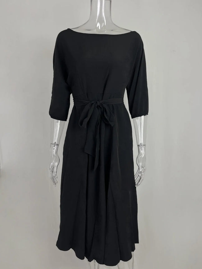Boat Neck Tie Waist Midi Dress  Style Ratio