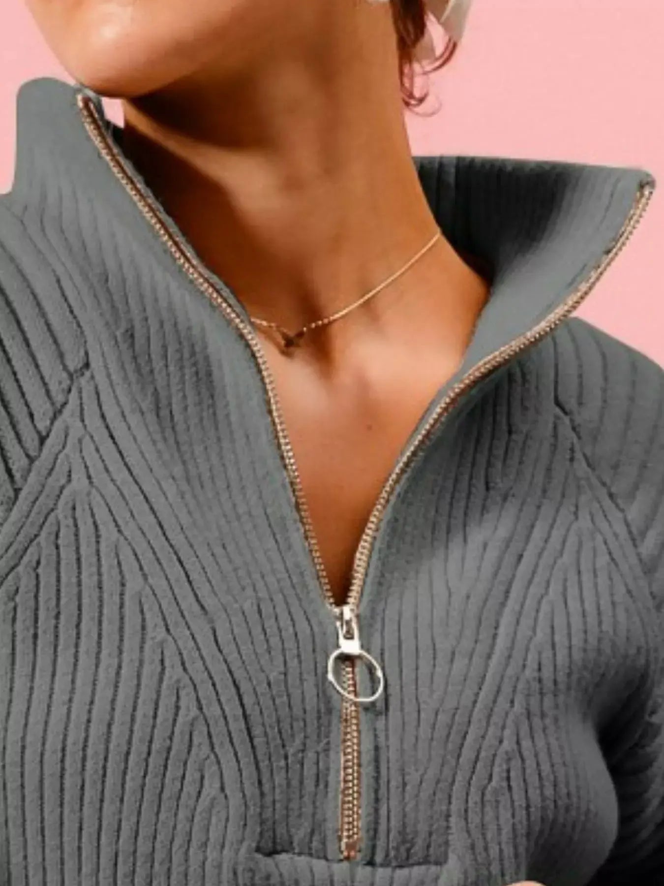 SO ME Half Zip Raglan Balloon Sleeves Ribbed Sweater  Style Ratio