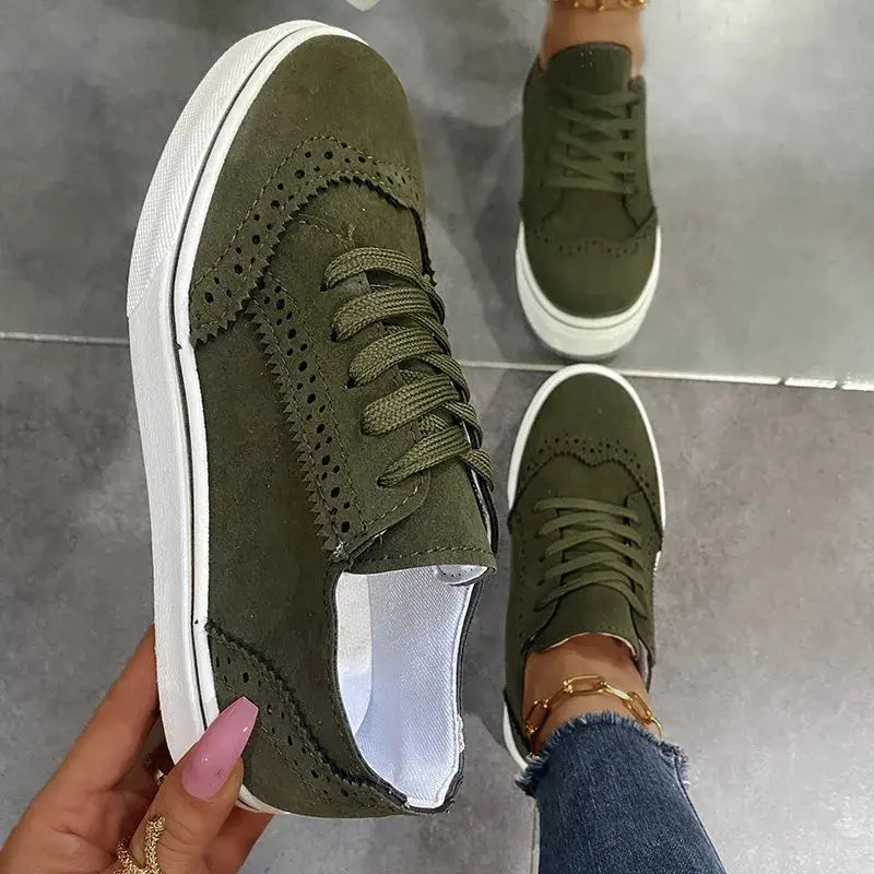 Lace-Up Suedette Flat Sneakers  Style Ratio