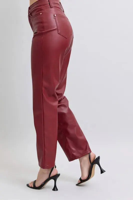 Judy Blue Full Size High Waist Tummy Control Faux Leather Straight Pants  Style Ratio
