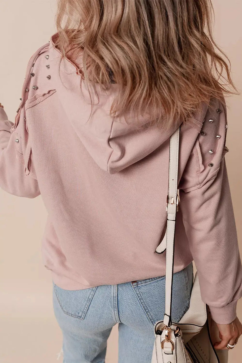 Drawstring Studded Shoulder Hoodie  Style Ratio