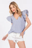 Ces Femme Striped V-Neck Ruffled Cap Sleeve Blouse  Style Ratio