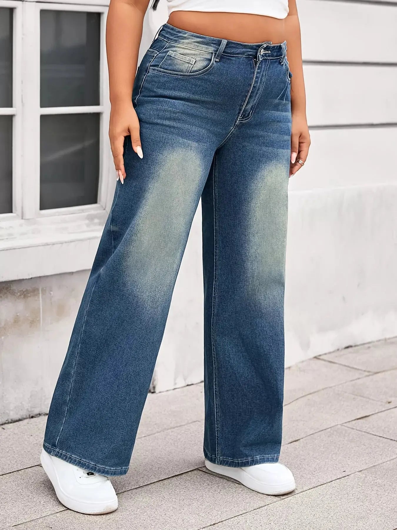 Plus Size Vintage Wash Wide Leg Jeans  Style Ratio