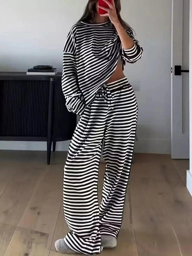 Striped Long Sleeve Top and Pants Loungewear  Style Ratio