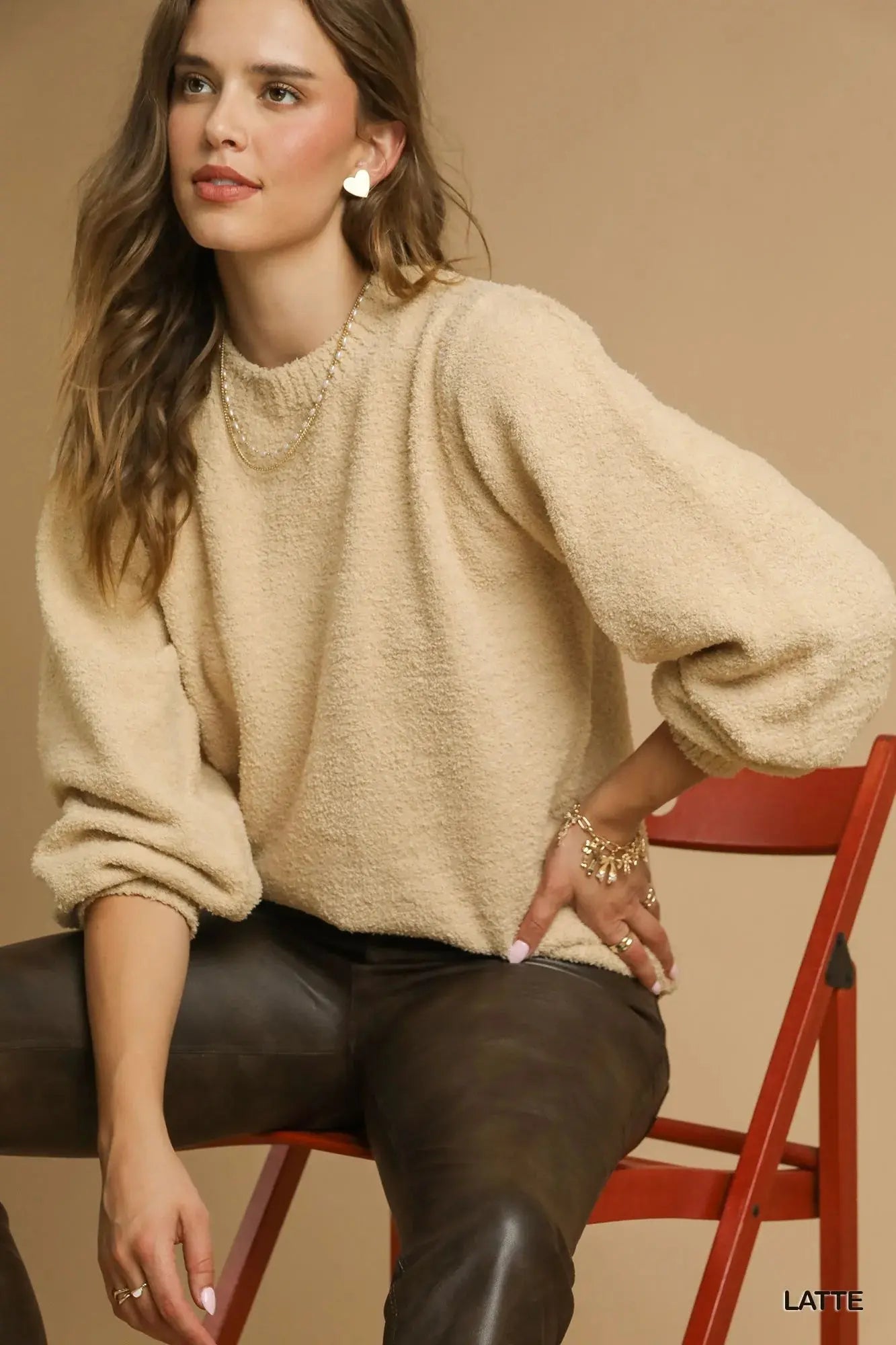 Umgee Textured Long Sleeve Sweater with Ribbed Trim  Style Ratio