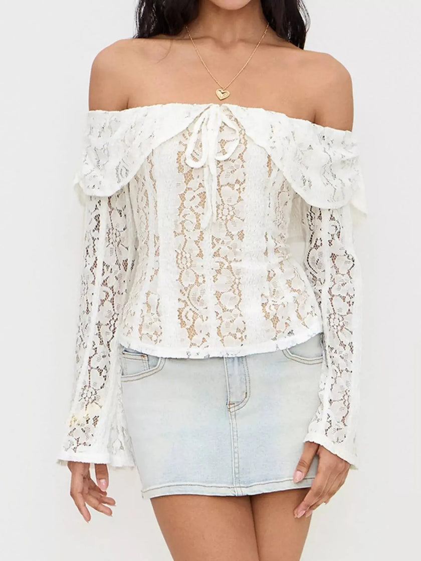 Off-Shoulder Lace Top with Bell Sleeves  Style Ratio