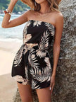 Floral Print Strapless Elastic Waist Romper  Style Ratio