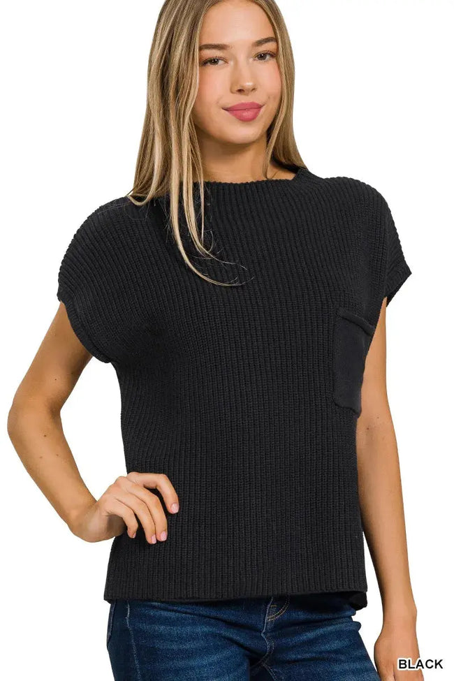 Zenana Mock Neck Short Sleeve Sweater  Style Ratio