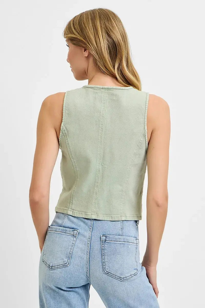 RISEN Full Size V Neck Button Down Vest  Style Ratio