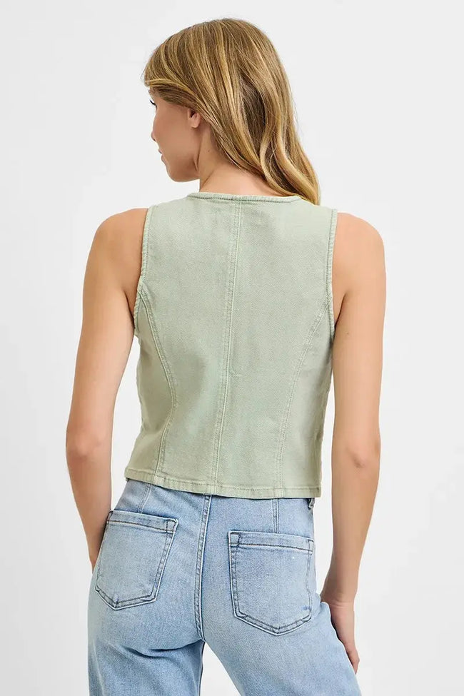 RISEN Full Size V Neck Button Down Vest  Style Ratio