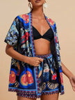 Printed Open Front Cardigan and Shorts Set  Style Ratio