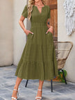 Tiered Notched Short Sleeve Dress  Style Ratio