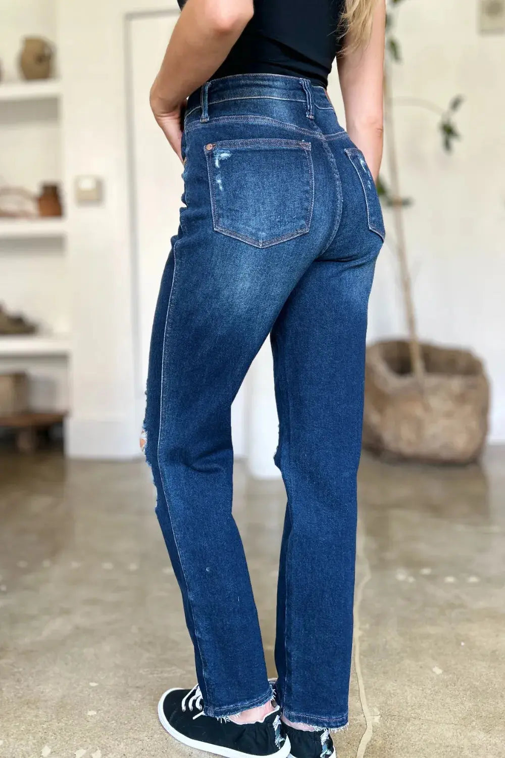 Judy Blue High Waist Rigid Magic Heavy Destroy Straight Jeans  Style Ratio