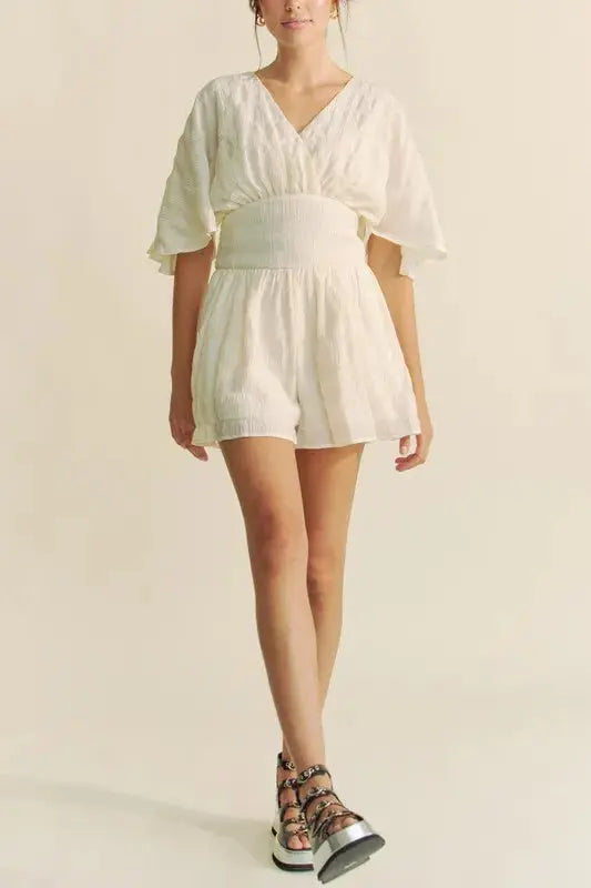 Davi & Dani Batwing Sleeve Waist Belt Romper  Style Ratio