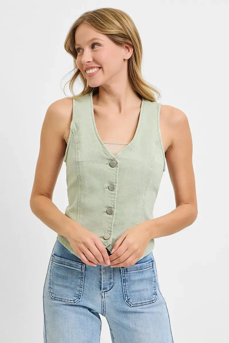 RISEN Full Size V Neck Button Down Vest  Style Ratio