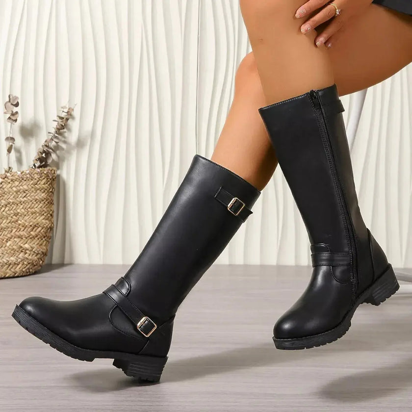Round Toe Block Heels Boots  Style Ratio