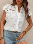 Eyelet Embroidered Button Up Blouse  Style Ratio