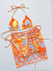 Multicolored Drawstring Ruched Three-Piece Swim Set  Style Ratio