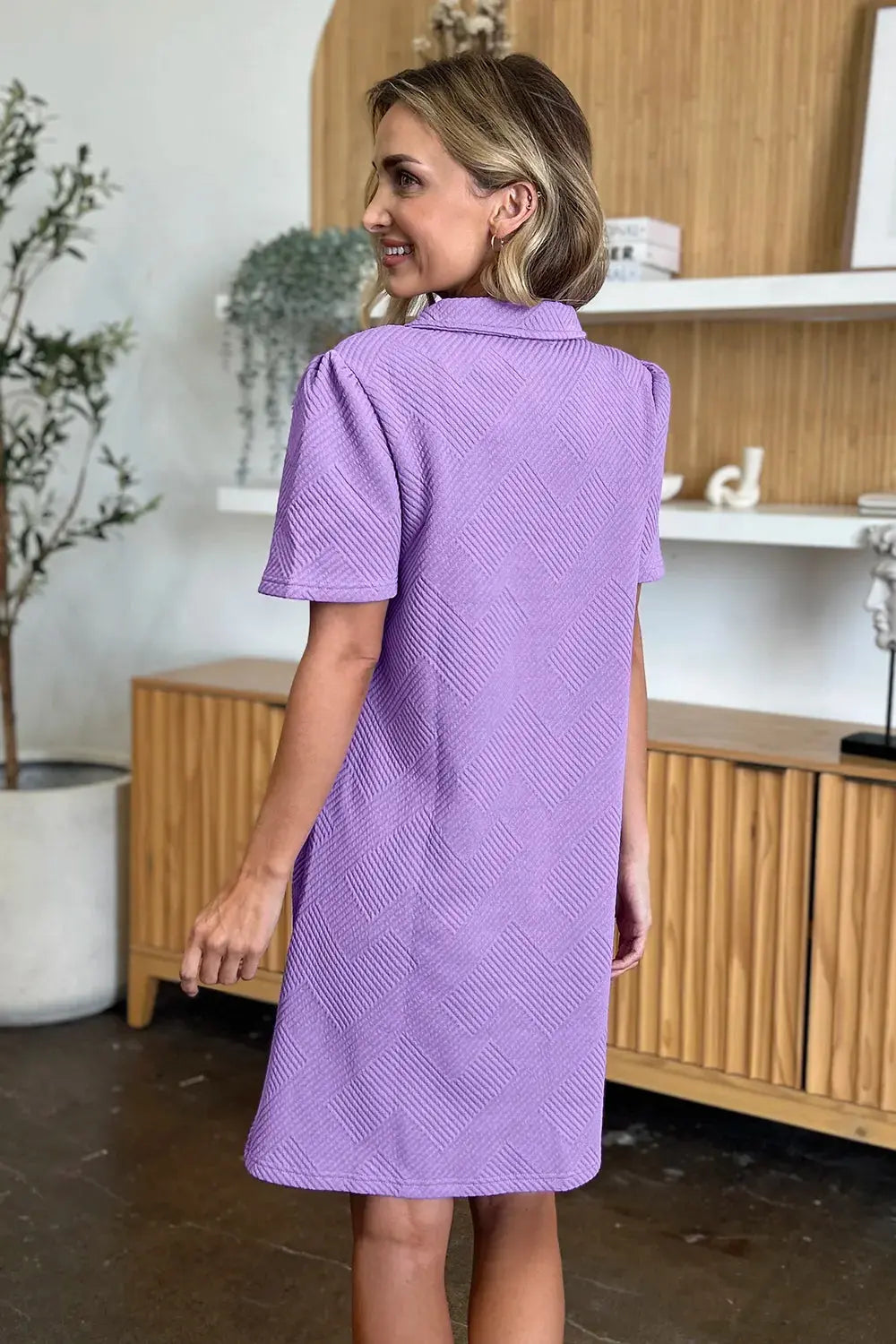 Double Take Full Size Texture Collared Neck Short Sleeve Dress  Style Ratio
