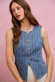 SO ME Stripe Slim Fit Button Front Denim Vest Top  Style Ratio