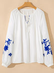 Floral Embroidered Tie Neck Blouse  Style Ratio