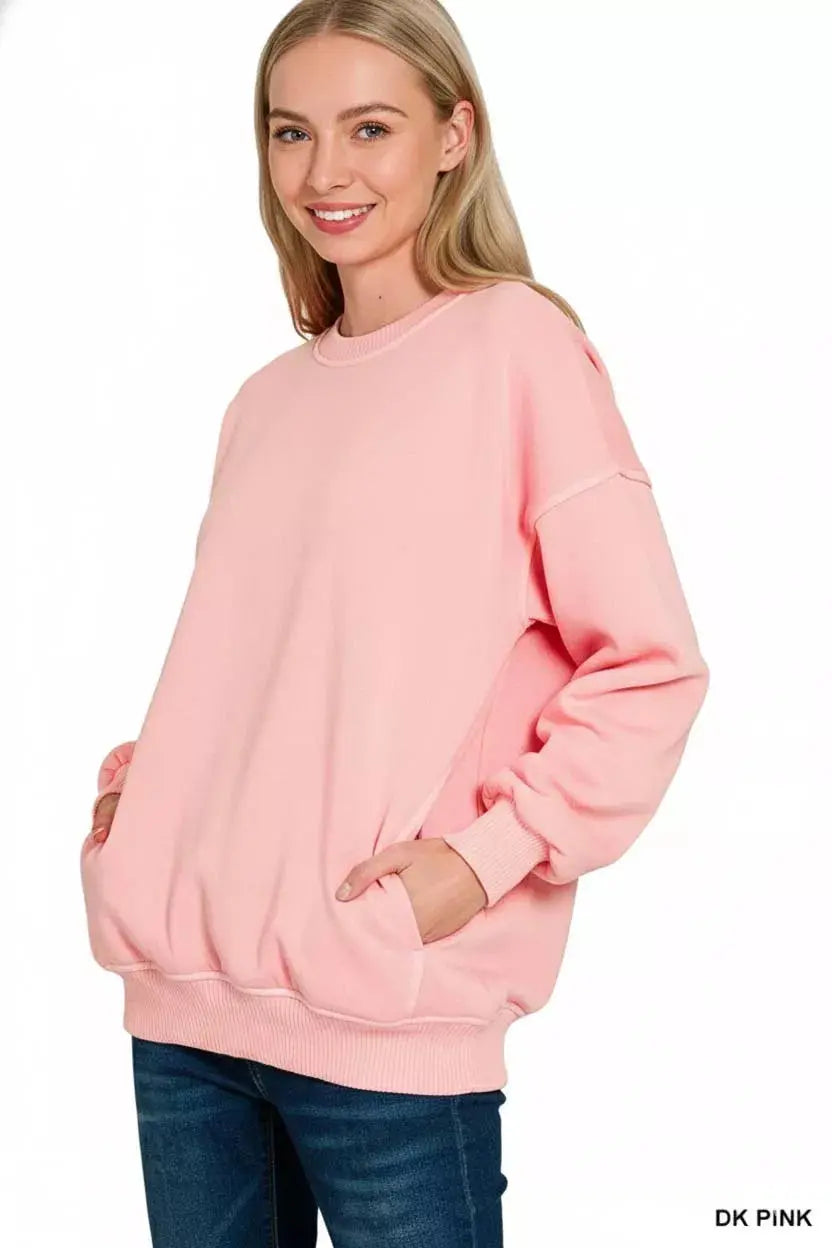 Zenana Pigment Dye Fleece Oversized Sweatshirt  Style Ratio