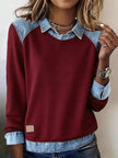 Full Size Denim Trim Long Sleeve Top  Style Ratio