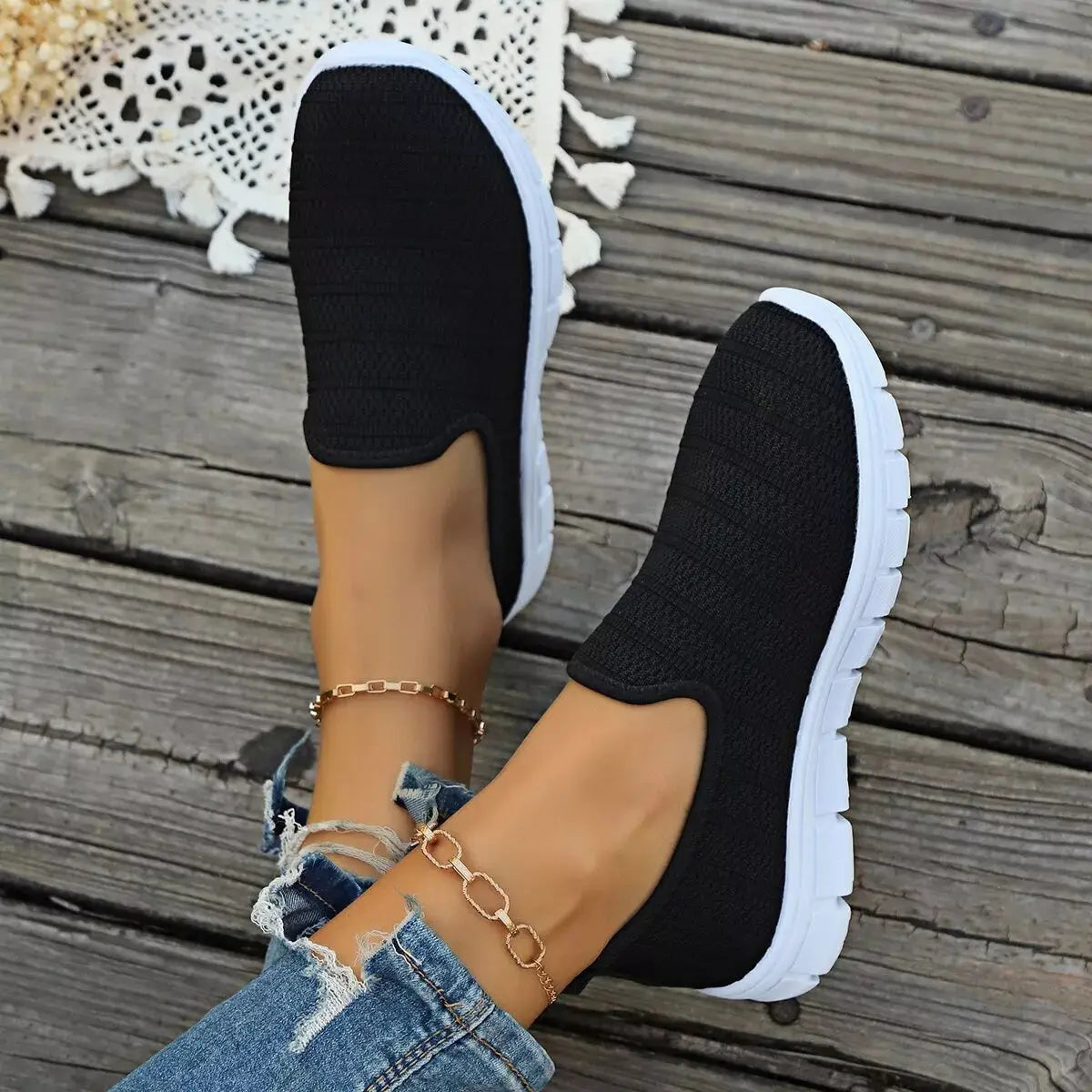 Round Toe Mesh Slip-Ons  Style Ratio