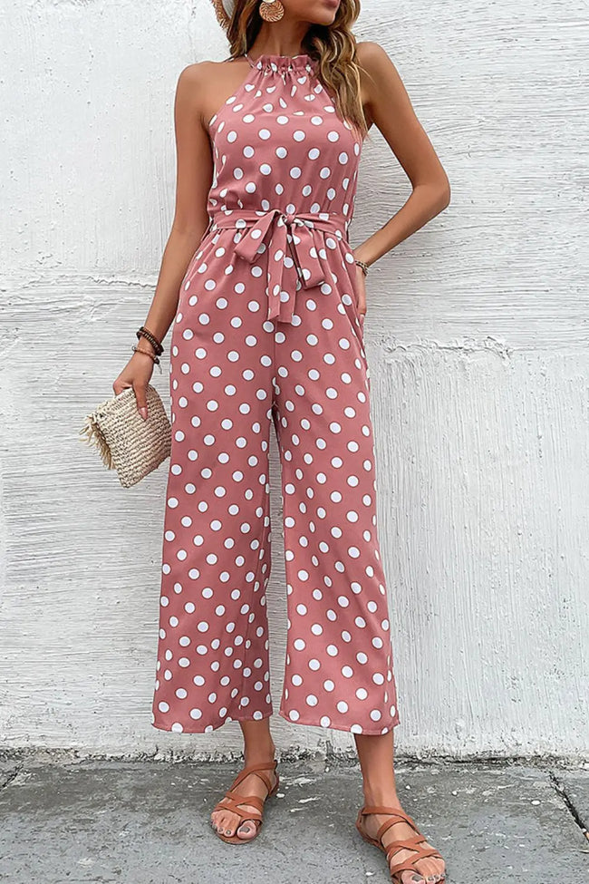 Perfee Polka Dot Grecian Wide Leg Jumpsuit  Style Ratio