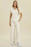 Double Take Collared Neck Short Sleeve Top and Pants Set  Style Ratio