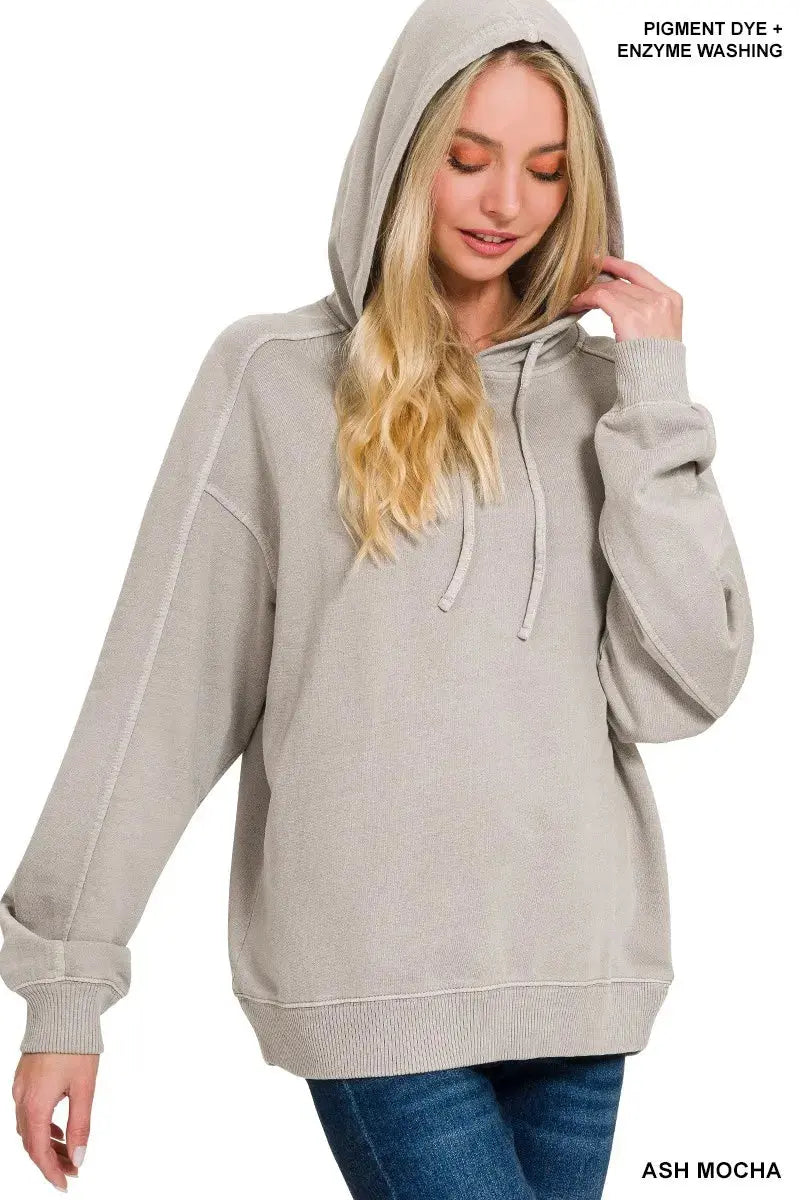 Zenana French Terry Pigment Dye & Enzyme Washing Hoodie  Style Ratio
