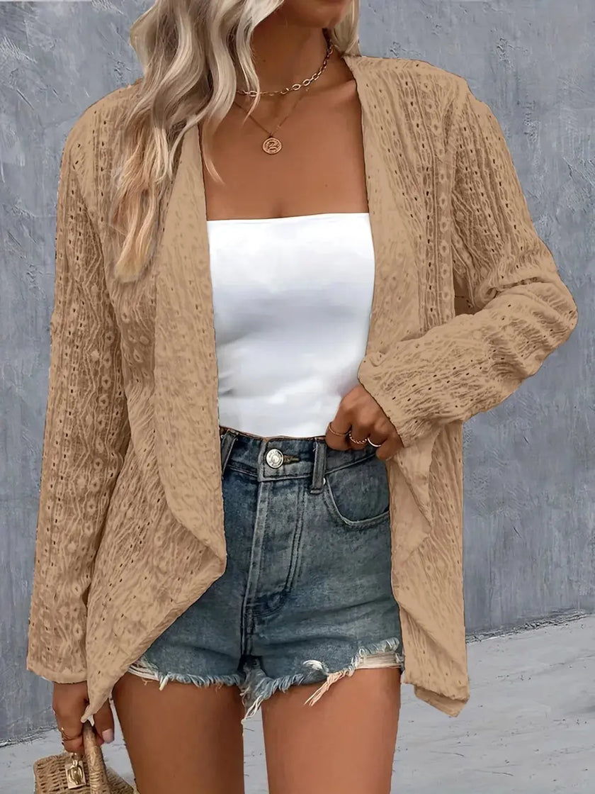 Eyelet Roll-Tab Sleeve Cardigan  Style Ratio